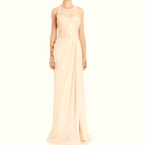 Badgley Mischka Draped Sequin Lace Gown In Blush